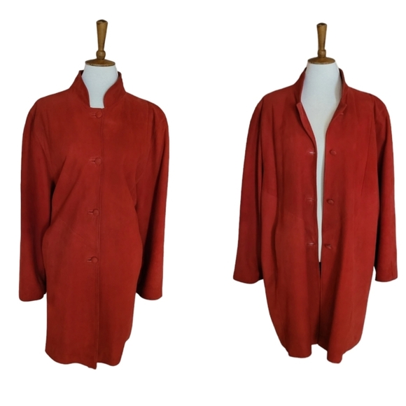 80's SIROCCO Red Lambs Skin High Collar Midi Coat‎ - Picture 1 of 8